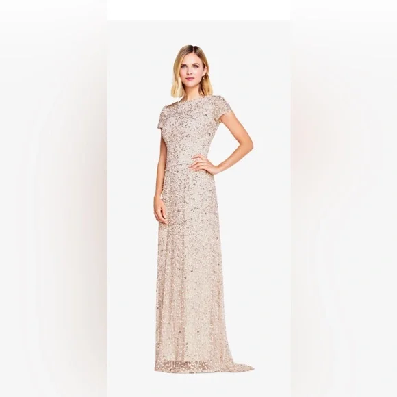 adrianna papell beaded mesh dress Adrianna Papell Women's Beaded Floral Gown - Gem Green main image 1